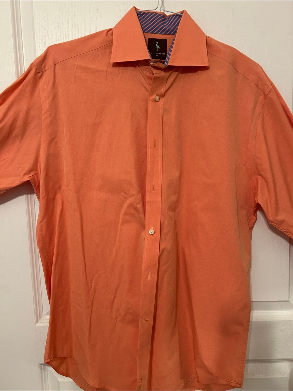 Tailorbyrd Men's Bright Salmon dress Shirt with Contrast Collar Trim